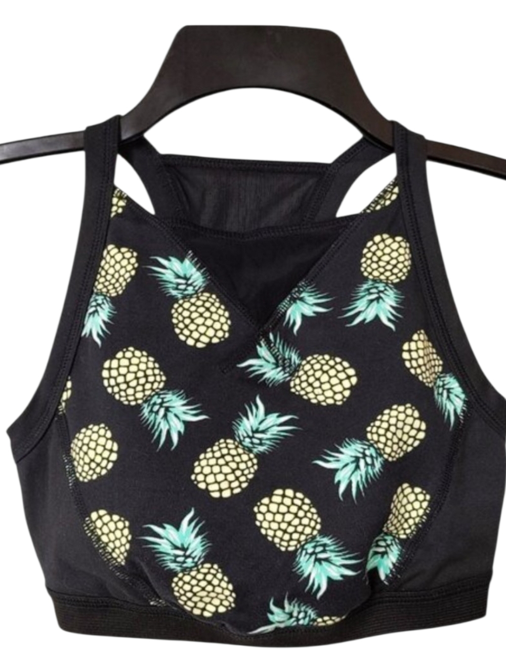 ZELOS XS Sports Bra High Neck Pineapple Print Removable Pads Activewear